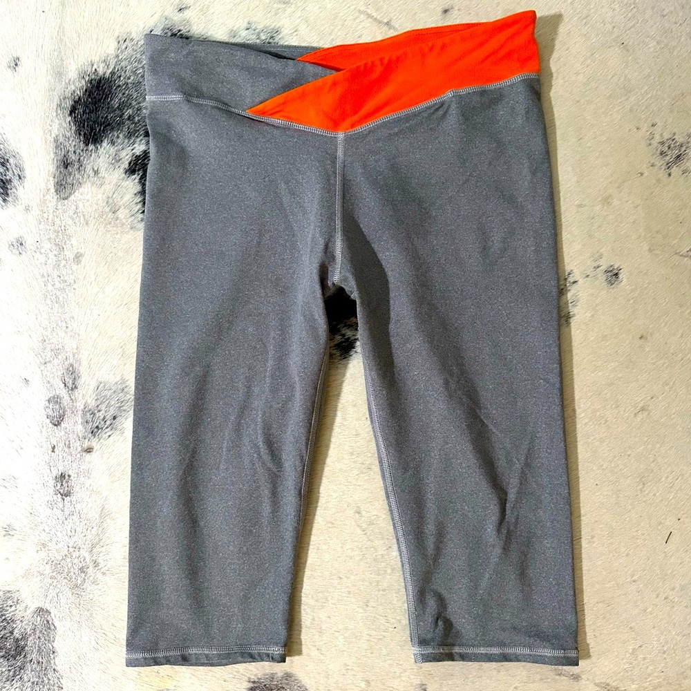 Fabletics Gray & Orange Capri Workout Yoga Athletic pants